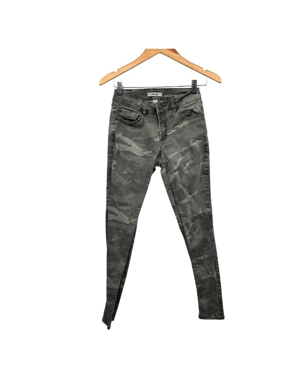 Refuge Womens Camo Skinny Jeans Mid Rise Gray/Green Size 2